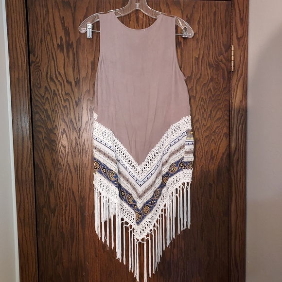 Entro Tan with floral lace fringe Boho style vest size S - Picture 2 of 4